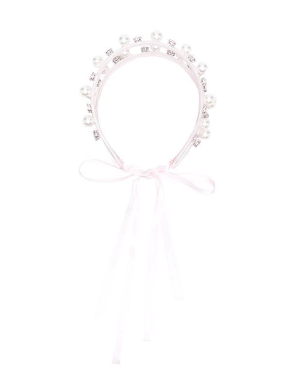 Monnalisa crystal-embellished tie-fastening head band - White