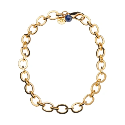 Shop Jane Win Chunky Chain With Lapis Bead In Yellow Gold Plated Brass