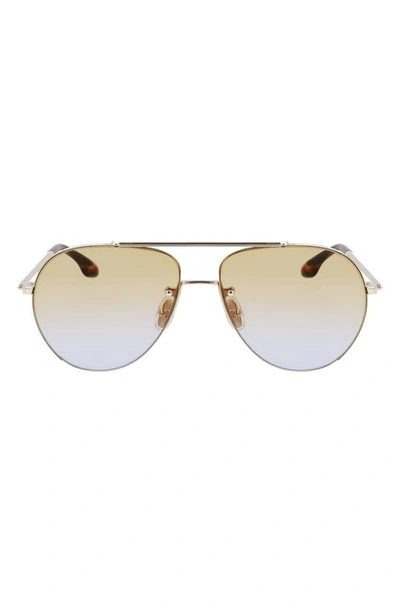 Shop Victoria Beckham 61mm Gradient Aviator Sunglasses In Gold/ Honey/ Purple Gradient