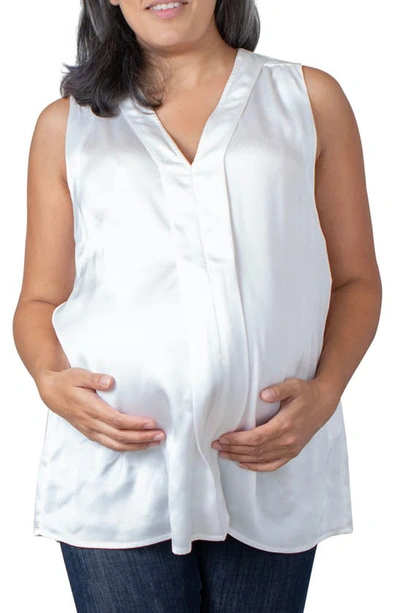 Shop Emilia George Lily Satin Maternity/nursing Top In Satin White