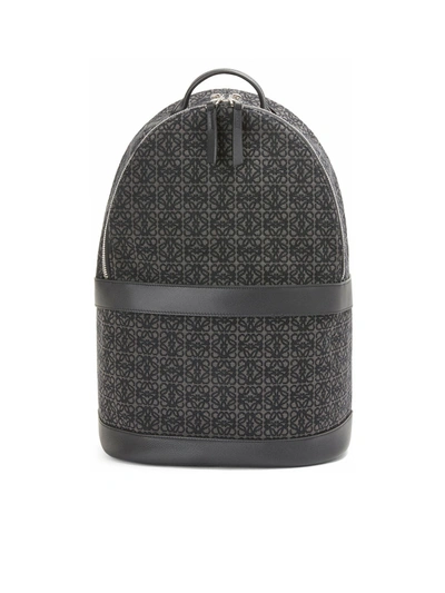 Shop Loewe Round Backpack In Anagram Jacquard And Calfskin In Black