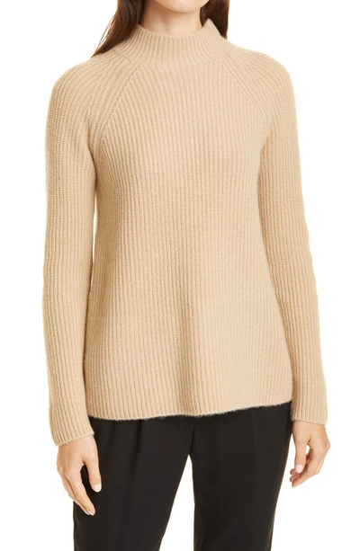 Shop Vince Ribbed Mock Neck Cashmere Sweater In Fauna