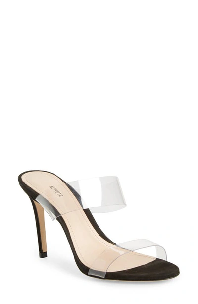 Schutz Ariella Strappy See-through Vinyl Slide Sandals In Black/transparent Vinyl Fabric