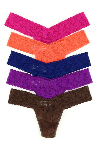 Shop Hanky Panky 5-pack Low Rise Lace Thongs In Pkru/orsp/mysb/iris/