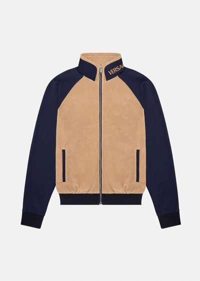 Shop Versace Logo Corduroy Sweatshirt, Male, Navy+beige, 3xl