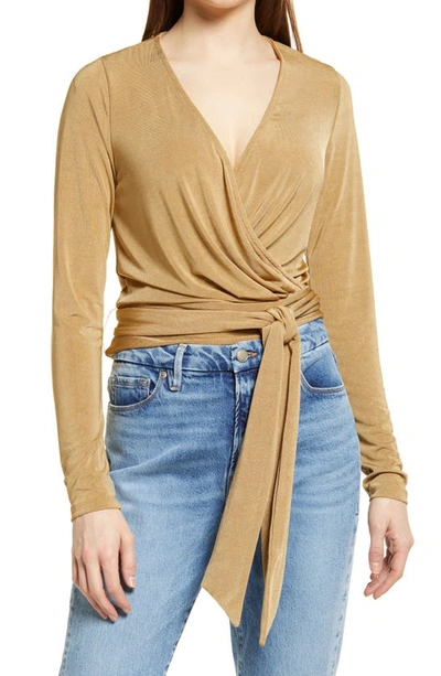 Shop Good American Shimmer Wrap Top In Pale Gold001