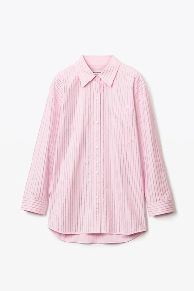 Alexander Wang Oversize Crystal Hot Fix Stripe Button-up Shirt In