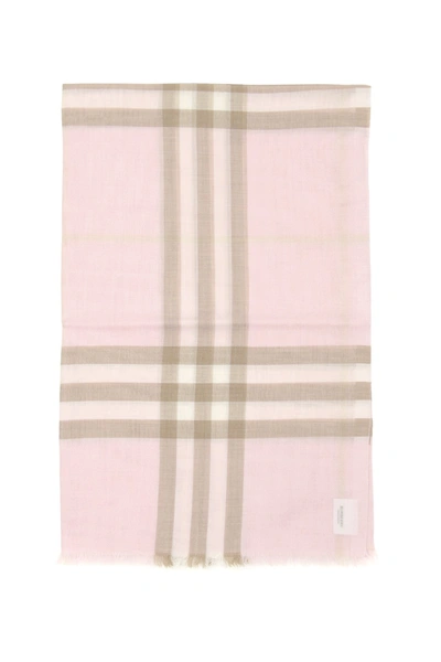 Burberry Check Pattern Wool Silk Blend Scarf In Mixed Colours