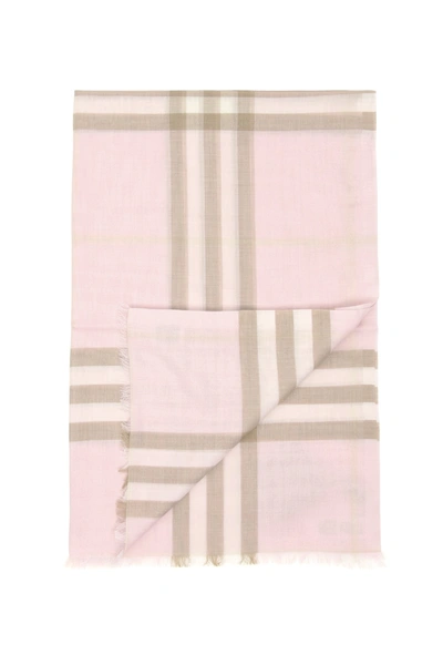 Burberry Check Pattern Wool Silk Blend Scarf In Mixed Colours