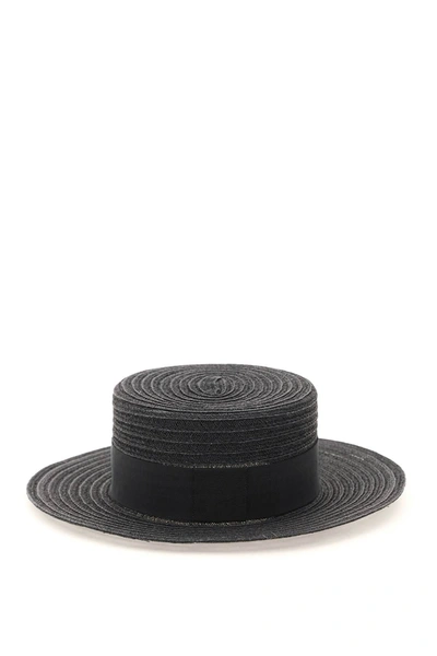 Shop Maison Michel 'kiki' Hemp Canotier Hat In Black