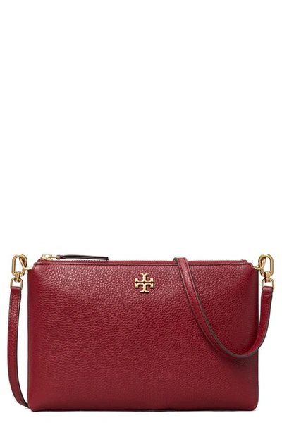 Shop Tory Burch Kira Pebbled Leather Wallet Crossbody Bag In Tayberry