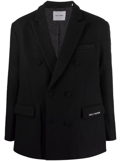 Shop Daily Paper Double-breasted Button Coat In Black