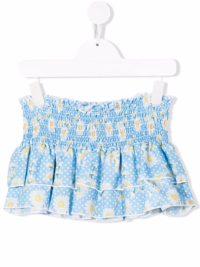 Monnalisa Light Blue Skirt With Floreal Print In Blue