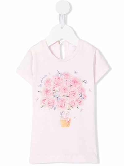 Shop Monnalisa Floral Crew-neck T-shirt In Pink