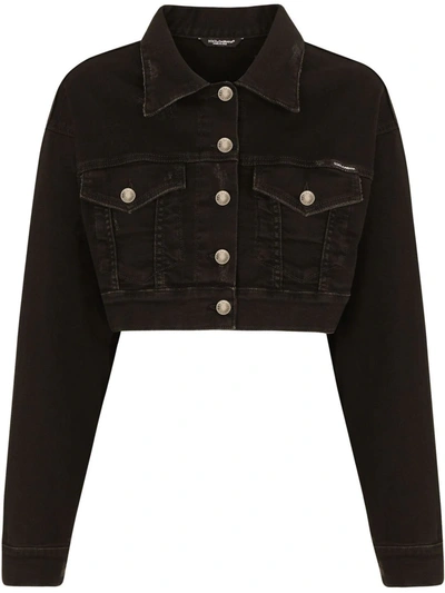 Shop Dolce & Gabbana Cropped Denim Jacket In Black