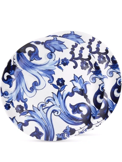 Shop Dolce & Gabbana Blu Mediterraneo Porcelain Soup Plates (set Of 2) In White