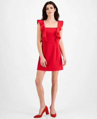 French Connection Whisper Sleeveless Ruffled Mini Dress In True Red |  ModeSens
