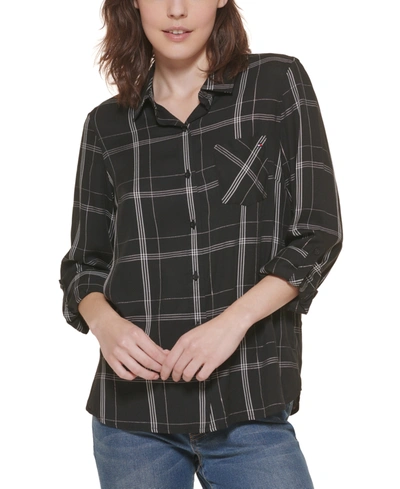 Shop Tommy Hilfiger Roll-tab Sleeve Shirt In Blk Multi