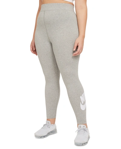 Shop Nike Plus Size Women's Essential High-rise Leggings In Dk Grey Heather/white