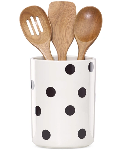 Shop Kate Spade New York All In Good Taste Deco Dot Utensil Crock And Wooden Utensils In White