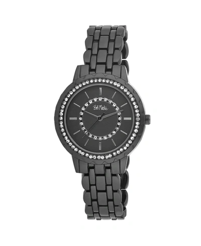 Shop Bob Mackie Unisex Crystal Dial Scallop Bezel Black Base Metal Bracelet Watch 36mm