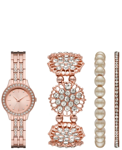 Shop Folio Women's Rose Gold-tone Bracelet Watch Gift Set, 27mm