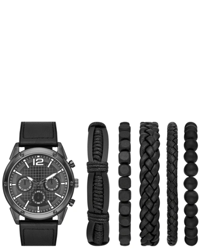 Shop Folio Men's Black Gunmetal Leather Strap Watch Gift Set, 47mm