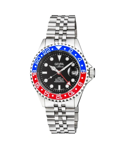 Gevril Wall Street Gmt Black Dial Pepsi Bezel Mens Watch 4952b In Silver