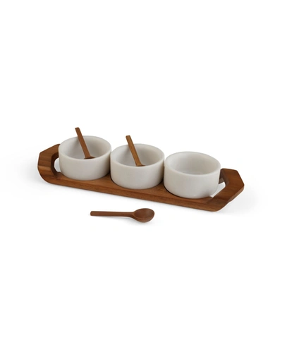 Shop Nambe Chevron Condiment Tray With Bowls In White/brown