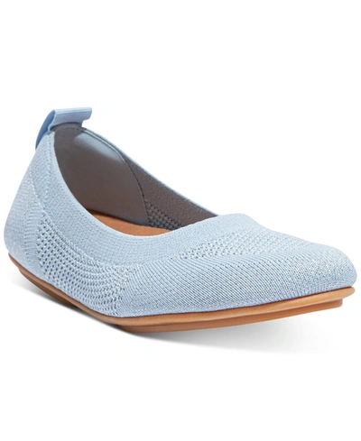 Shop Fitflop Women's Allegro Tonal Knit Ballerinas Women's Shoes In Pale Blue/silver