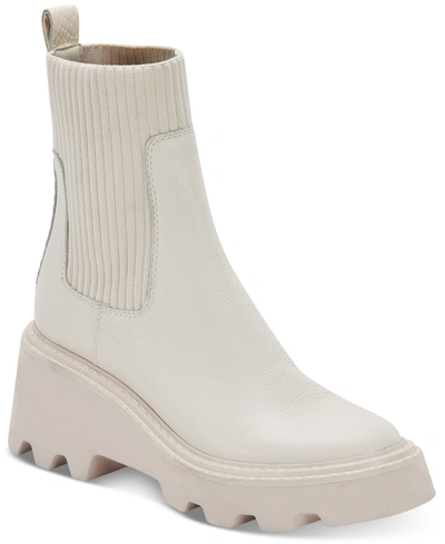 Shop Dolce Vita Hoven Chunky Lug Sole Chelsea Booties Women's Shoes In Ivory Leather