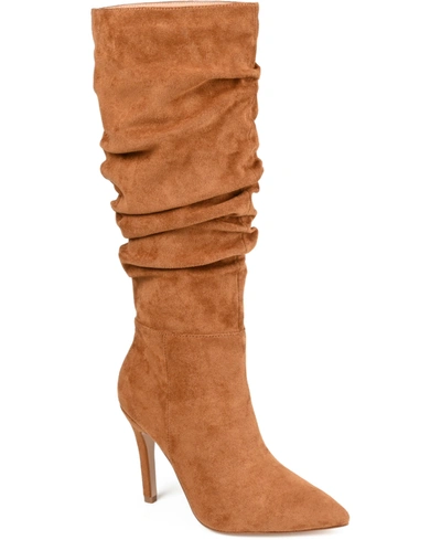Shop Journee Collection Women's Sarie Wide Calf Ruched Stiletto Boots In Cognac