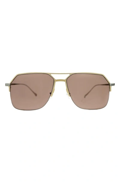 Shop Mita Sustainable Eyewear 57mm Navigator Sunglasses In Gold/ Matte Silver