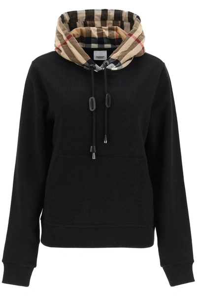 Shop Burberry Sweatshirt With Tartan Hood In Mixed Colours