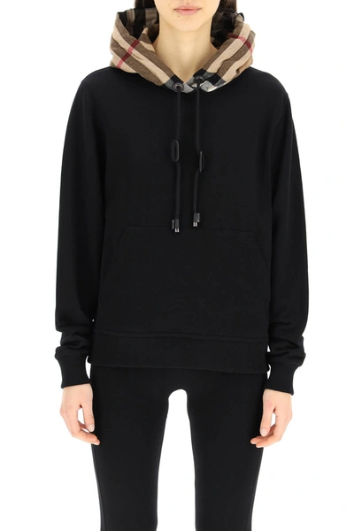 Shop Burberry Sweatshirt With Tartan Hood In Mixed Colours