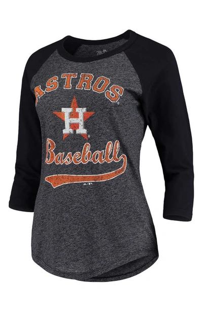 Women's Majestic Threads Navy Houston Astros Team Baseball Three-Quarter  Raglan Sleeve Tri-Blend T-Shirt