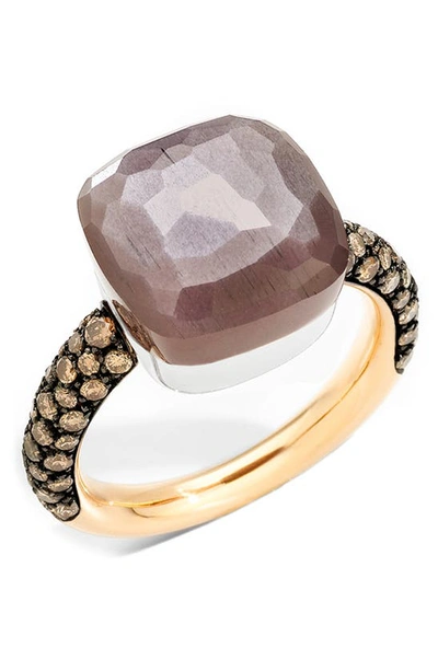 Shop Pomellato Nudo Maxi Moonstone & Diamond Ring In Dark Brown Moonstone