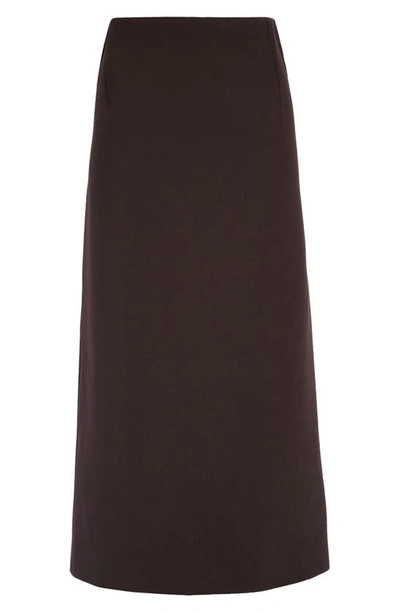 Shop The Row Parma Stretch Virgin Wool Midi Skirt In Saddle Brown