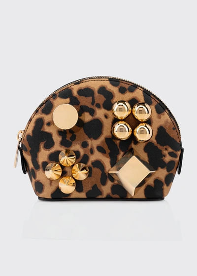 Shop Christian Louboutin Carasky Oversize Loubinthesky Stud Cosmetic Pouch Bag In Brown/gold