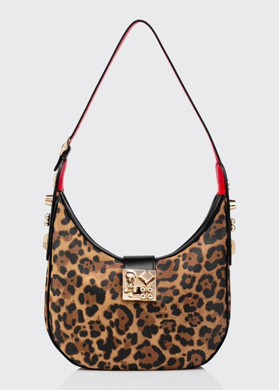Shop Christian Louboutin Carasky Small Leopard-print Hobo Bag In Brown/gold