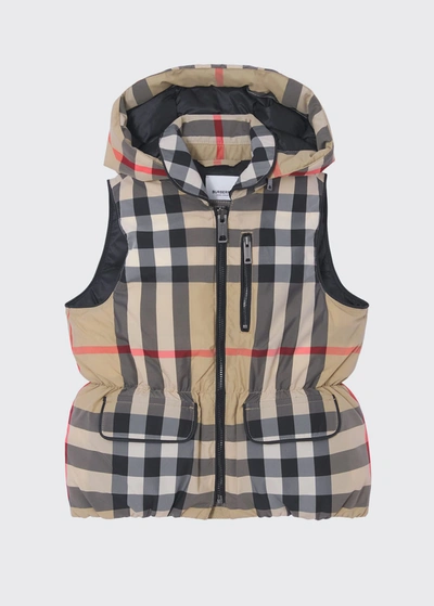 Shop Burberry Girl's Mollie Check-print Gilet In Archive Beige Ip