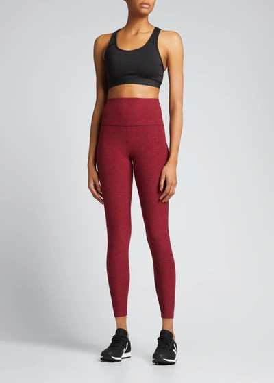 Shop Beyond Yoga Caught In The Midi High-waist Space-dye Leggings In Garnet Red Heathe