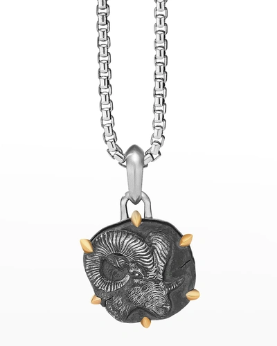 Shop David Yurman Men's Zodiac Pendant In Silver With 18k Gold, 33mm In Aries