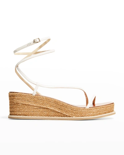 Shop Jimmy Choo Drive Leather Wedge Espadrille Sandals In Latte