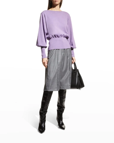 Shop Toccin Mixed Rib Blouson Top In Mulberry