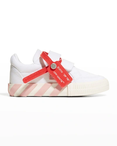 Shop Off-white Girl's Arrow Canvas Grip-strap Low-top Sneakers, Toddler/kids In White Pink
