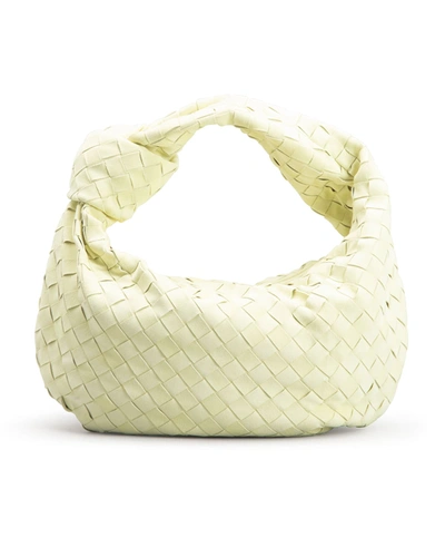 Shop Bottega Veneta Jodie Teen Intrecciato Cashmere Suede Shoulder Bag In Lemon
