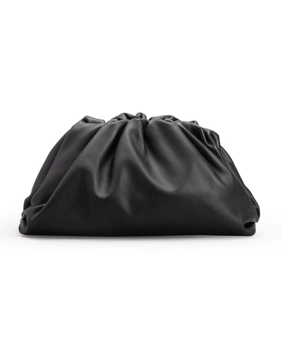Shop Bottega Veneta Ruched Leather Clutch Bag In Black