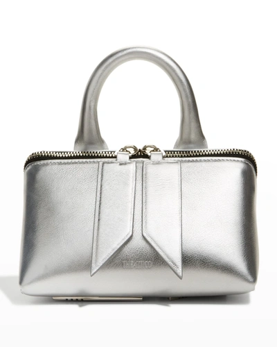 Shop Attico Friday Metallic Calfskin Crossbody Bag In 002 Silver