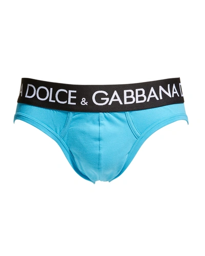 Shop Dolce & Gabbana Men's Midi Logo Briefs In Lightblue